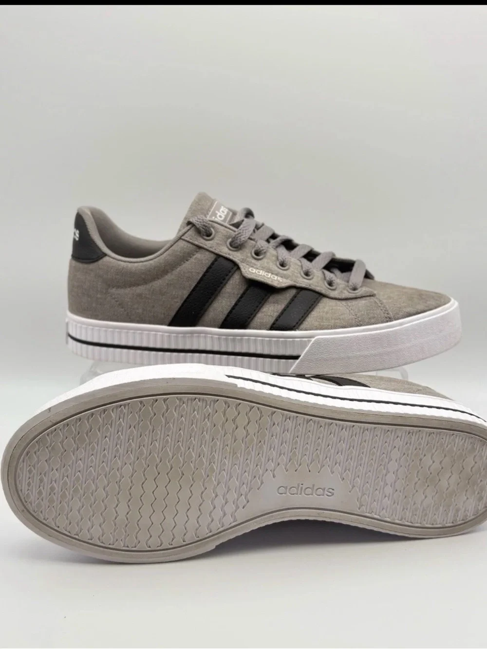 adidas Men’s Gray Canvas Sneakers with Black Stripes